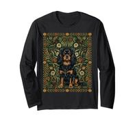Black Tan Cavalier William Morris Style Floral Long Sleeve T-Shirt