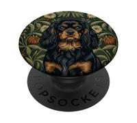 Black Tan Cavalier William Morris Style Floral PopSockets Adhesive PopGrip