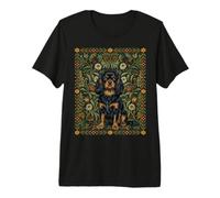 Black Tan Cavalier William Morris Style Floral Premium T-Shirt