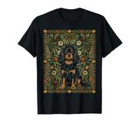 Black Tan Cavalier William Morris Style Floral T-Shirt