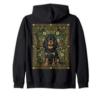 Black Tan Cavalier William Morris Style Floral Zip Hoodie
