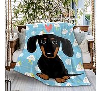 Black Tan Dachshund with Heart Cute Cartoon Wiener Dog Sofa Throw Blanket Flannel Super Soft Fleece Bedspread Home Decor All Season for Bed Couch Living Room Large 80x60In （Queen） Adults