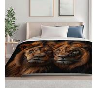 Black Tan Throw Blanket for Sofa Bed and Office - Soft Thermal and Fade Resistant Modern Beautiful Animals Lions Printed Flannel Fleece Blanket, 150 x 200 cm for autumn