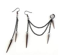 Black Tassel Chain Ear Cuff Earrings for Men Women Unisex - Vintage Barrel Nails Crawler Climer Earrings