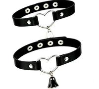 Black & Tattoo Choker: Goth Heart Chain Necklace with 2PCS Removable Delicate Ghost Pendants (Black + White), Gothic Punk Grunge Jewelry Gift for Women & Men, Halloween & Christmas