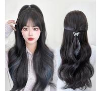 Black Tea Pick Blue Ear-Dyed Wig For Women With Long Curly Hair And Big Waves Natural Simulation Full Headband Fluffy