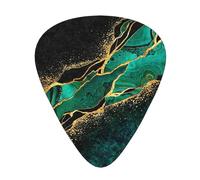 Black Teal Marble Green Malachite With Golden Veins Gold Spots,12 Pcs Guitar Pick,3 Different Thickness Plectrums for Acoustic Guitar Bass Ukulele (0.46mm 0.96mm 0.71mm)