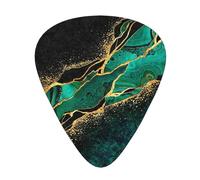 Black Teal Marble Green Malachite With Golden Veins Gold Spots,12 Pcs Guitar Pick,Thin Medium Heavy Gauge Picks for Acoustic Electric Bass Guitar Player