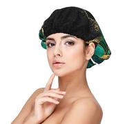 Black Teal Marble Green Malachite With Golden Veins Gold Spots,Adult's Satin Sleeping Cap - Women's Elastic Sleep Bonnet, Adjustable Overnight Hair Cover