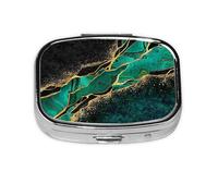 Black Teal Marble Green Malachite with Golden Veins Gold Spots,Meta Pill Box 2 Compartment Medicine Case,Portable Organizer,Rectangle Meta Portable Organizer Pill Box 841 Compartment Medicine Case
