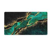 Black Teal Marble Green Malachite with Golden Veins Gold Spots,Mouse Pad Large Desk Pad Computer Keyboard Mouse Mat with Non Slip Rubber Base 40 x 70 cm