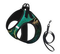 Black Teal Marble Green Malachite With Golden Veins Gold Spots,Pet Harness,Adjustable Reflective Dog Harness,Pet Leash Vest,M