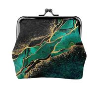 Black Teal Marble Green Malachite with Golden Veins Gold Spots, PU Leather Coin Purse, Small Wallets, Change Pouch with Kiss Lock Clasp Buckle, Change Purse