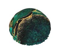 Black Teal Marble Green Malachite With Golden Veins Gold Spots,Shower Cap Nightcap Double Layer Waterproof Elastic Bath Cap Reusable Hair Cap