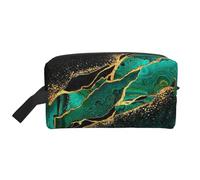 Black Teal Marble Green Malachite with Golden Veins Gold SpotsMakeup Trave Bag for Women,Cosmetic Large Capacity Organizer
