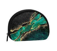 Black Teal Marble Green Malachite with Golden Veins Gold SpotsSmall Makeup Sanitary Napkin Storage Bag,Women's Cosmetic Coin Purse