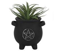 Black Terracotta Cauldron Design Plant Pot For Small Plants. Pentagram Emblem. (Dia) 11.5 Cm
