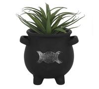 Black Terracotta Triple Moon Design Cauldron Plant Pot. Gift Idea (Dia) 12 Cm