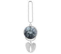 Black Textured Marble Car Pendant, Rear View Mirror Hanging Ornament, Auto Decor for Rearview Mirror, Keychain Silver-Style