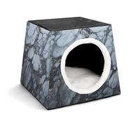 Black Textured Marble Cat Bed for Indoor Cats - Foldable Cat & Dog House with Removable Cozy Cushion, Waterproof Oxford Washable Pet House for Small Pets 13.8" X 13.8" X 11.8"
