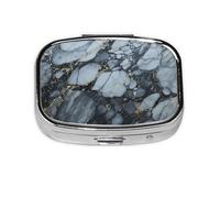 Black Textured Marble Pill Case 2 Compartment Pill Box Portable Metal Pill Organizer Cute Travel Pill Container Vitamin Organizer for Purse Pocket Travel Gift