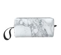 Black Textured Marble Print Foam Padded Cosmetic Case Simple Organizer Pouch Lightweight Travel Bag for Space Saving