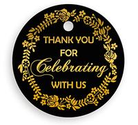 Black Thank You Tags, Round Circle Black Gift Tag - 25 Pack, Gold Hot Stamping, Party Signs, Thanks for Celebrating with Us Tags (Circle Black1)