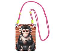 Black The silent monkey Print Small Crossbody Cell Phone Bag, Cute Carry A Mobile Purse Diagonally, for Shopping, Walking, Fuchusia, One Size