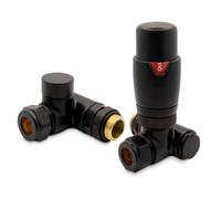 Black Thermostatic Dual Fuel Valves Set for Radiators Towel Rails (Pair)