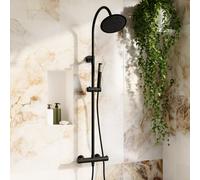 Black Thermostatic Mixer Shower Set with Rainfall-Style Curved Arm Hand Shower with Slide Rail Kit - Grace