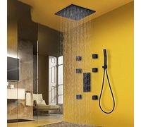 Black Thermostatic Shower Faucets Kit Brass Shower Head 6pcs Massage SPA Jets 3-Way Thermostatic Mixer Tap Bath Shower-10 Inch Full Set,20 Inch Full Set