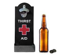 Black Thirst Aid Bottle Opener & Bottle Cap Catcher Storage, Hangable Home Wall Decor