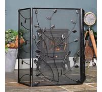 Black Three Fold Fire Guard with Leaf Detailing - 100cm