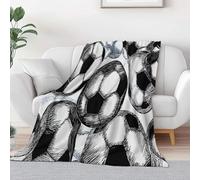Black Throw Blanket Simple Hand Painted Sports Football Printed Bedding 51 x 59 in, Super Soft Flannel Bed Blanket Lightweight Fluffy Plush Fuzzy Bedding for Sofa and Travel, 130 x 150 cm