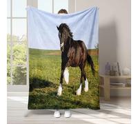 Black Throws for Sofas Horse Bohemian Style Throw Blanket, 3D Printing, Flannel, Light and Warm, Retro Style, Suitable for Adults, 150x200 Cm