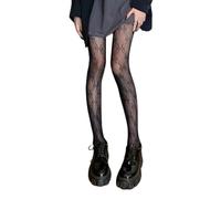 Black Tights for Women Lolita Hollow Out Floral Lace Pantyhose, Vintage Flower Bow Pattern Fishnet Tights, Ladies Fashion Sexy See-through Mesh Net Tights Thigh Carved Patterned Stockings (Bow)