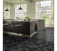 Black Tile Effect Anti-Slip Vinyl Flooring For Livingroom, Kitchen, 2mm Thick Cushion Backed Vinyl Sheet -1M(3'3") X 4M(13'1")-4M²
