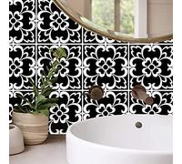 Black Tile Stickers Moroccan Tile Stickers Transfers Sticker Vinyl Tile Decals Peel and Stick Self Adhesive Tile for Home Kitchen Bathroom Stick On Wall Decor (6x6 inches)