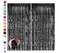 Black Tinsel Curtain Party Backdrop,2pcs 3.2 x 6.5ft Black Streamers Foil Fringe Curtain Lilac Decor for Birthday Princess Unicorn Xmas Bachelorette Euphoria Baby Shower Wedding Holiday Party Decorat