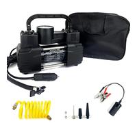 Black Tire Inflator Heavy Duty Double Cylinders with Portable Bag - Car Accessories, Metal 12V Air Compressor Pump 150PSI with Adapter for Car, Truck, SUV Tires, Dinghy, Air Bed etc