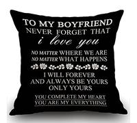 Black to My Boyfriend Be Yours and Only Yours You're My Everything Valentine's Day Birthday Gift Cotton Linen Square Cushion Cover Decorative Throw Pillow Case Pillowcase Sofa 18x18 inch 45x45cm