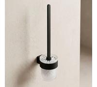 Black Toilet Brush With Glass Cup Wall Mounted