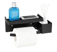 Black Toilet Roll Holder, Self Adhesive Toilet Paper Holder No Punching Required, Durable and Stylish Tissue Bathroom Holder, with Aromatherapy Storage Rack Suitable for Bathroom and Kitchen