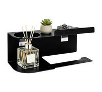 Black Toilet Roll Holder, Self Adhesive Toilet Paper Holder No Punching Required, Durable Tissue Bathroom Holder, with Aromatherapy Storage Rack Suitable for Bathroom and Kitchen