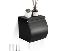 Black Toilet Roll Holder, Stainless Steel Toilet Roll Holder with Box Drilling Wall Mounted Toilet Paper Holder with Waterproof Storage Toilet Tissue Holder Toilet Roll Dispenser for Bathroom Kitchen