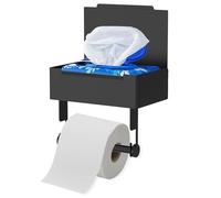 Black Toilet Roll Holder with Shelf and Wet Wipes Dispenser, No Drill Stainless Steel Self-Adhesive Toilet Paper Holder with Storage Upgrade Box Design for Kitchen Bathroom(black)