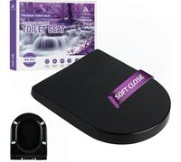 Black Toilet Seat,D-Shaped Toilet Seat Soft Close, Heavy Duty Premium Thermoplastic, Quick Release, Easy Clean and Great Fit, Durable Black