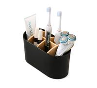 Black Toothbrush Holders for Bathroom with Bamboo Compartments, Electric Toothbrush Holder with Non-Slip Bottom, 6 Slot Toothbrush Organiser, Multifunction Bathroom Storage Caddy