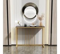 (Black Top Golden Legs 100cm) Slim Narrow Hallway Marble Console Bar Table