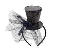 Black Top Hat Headband with Veil, Mini Top Hat fascinator Circus Costume for Women Girl Festival Halloween Christmas Headwear Carnival, Theme Party, Prom (Black)